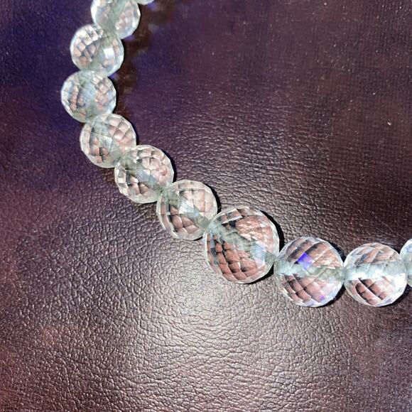 Vintage 1950’s Faceted Crystal Glass Bead Necklace 17” W/ Sterling Silver Clasp - Picture 5 of 7